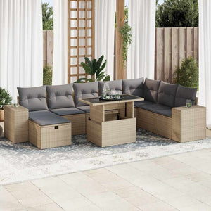 9-teilige Garten Sofagarnitur Beige Poly Rattan
