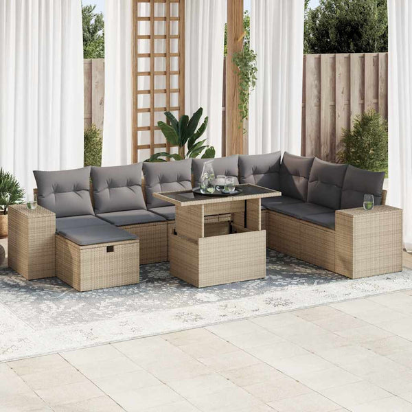 9-teilige Garten Sofagarnitur Beige Poly Rattan