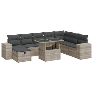 9-teilige Garten Sofagarnitur Hellgrau Poly Rattan