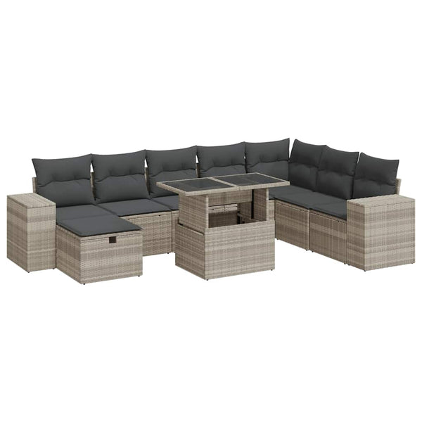 9-teilige Garten Sofagarnitur Hellgrau Poly Rattan