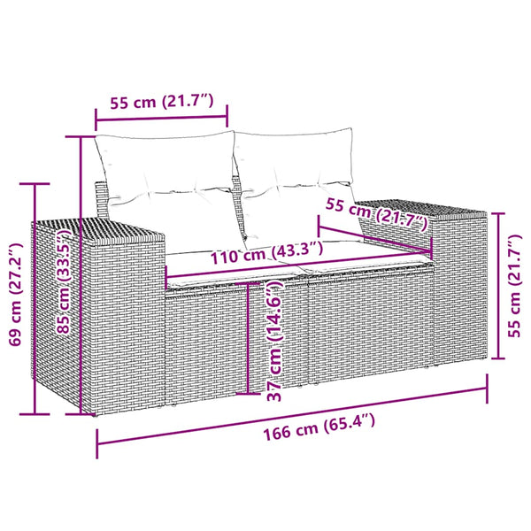 9-teilige Garten Sofagarnitur Hellgrau Poly Rattan