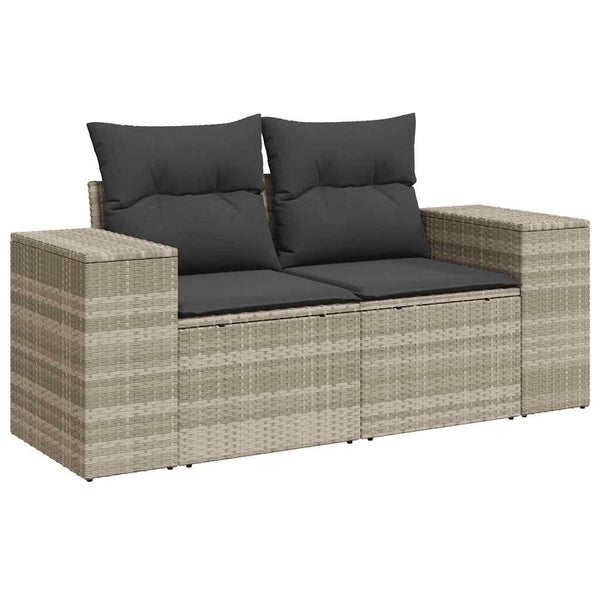 9-teilige Garten Sofagarnitur Hellgrau Poly Rattan