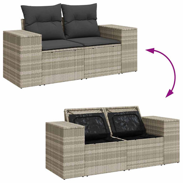 9-teilige Garten Sofagarnitur Hellgrau Poly Rattan