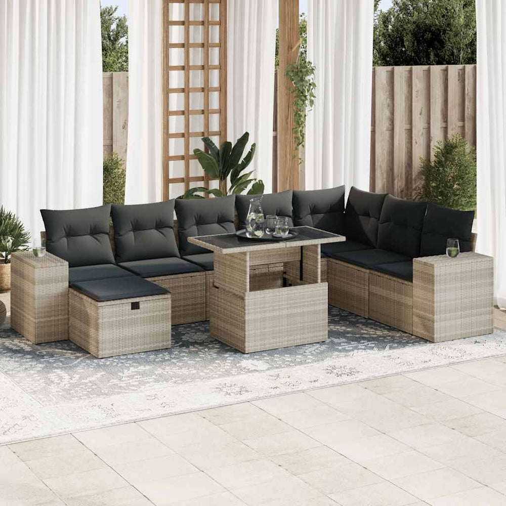 vidaXL Salon de jardin 9 pcs avec coussins Gris clair résine tressée