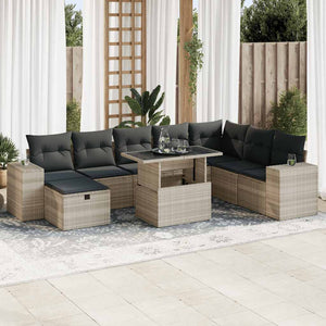 9-teilige Garten Sofagarnitur Hellgrau Poly Rattan