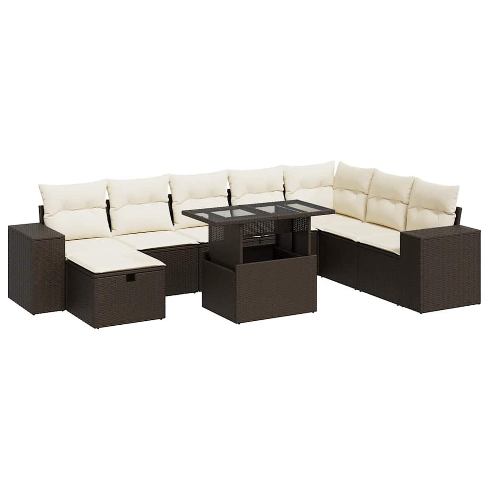 vidaXL Salon de jardin 9 pcs avec coussins résine tressée marron