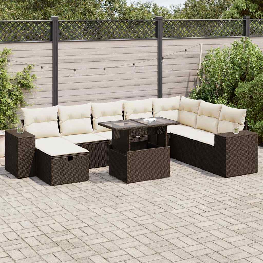 9-teilige Garten Sofagarnitur Braun Poly Rattan