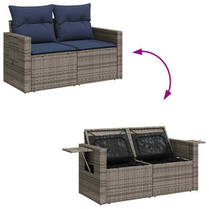 7-tlg. Garten Sofagarnitur Schwarz Poly Rattan mit Kissen