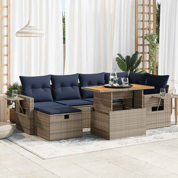 7-tlg. Garten Sofagarnitur Schwarz Poly Rattan mit Kissen