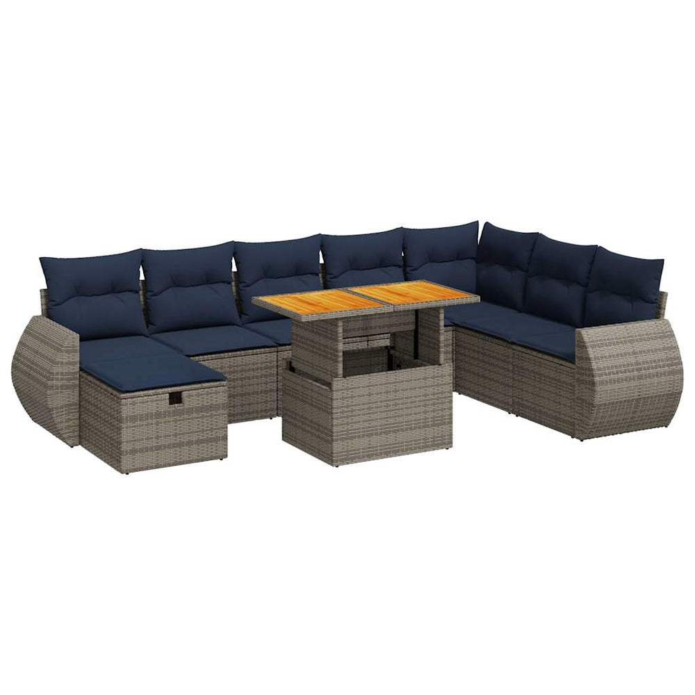 9-teilige Garten-Sofagarnitur Grau Poly Rattan