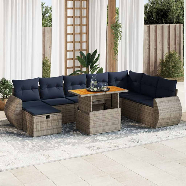 vidaXL Salon de jardin 9 pcs avec coussins en résine tressée gris