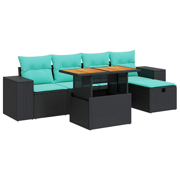 6-tlg. Garten Sofagarnitur Braun Poly Rattan Akazie