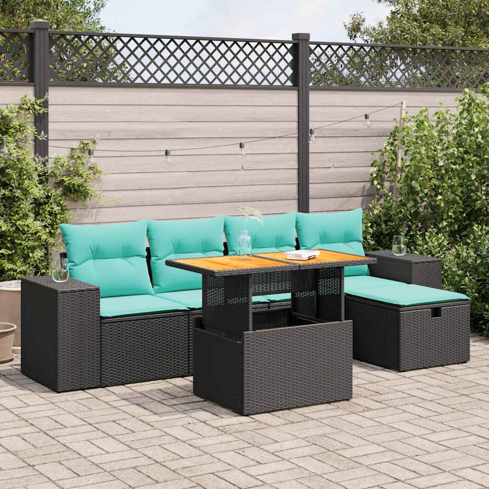 vidaXL Ensemble de canapés de jardin 6 pcs avec coussins marron résine tressée acacia