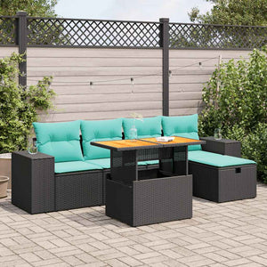 6-tlg. Garten Sofagarnitur Braun Poly Rattan Akazie