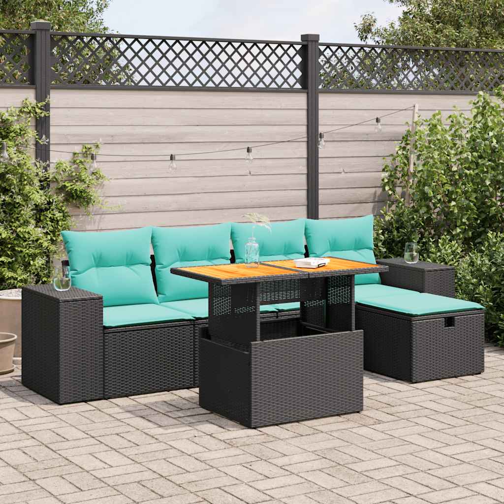 6-tlg. Garten Sofagarnitur Braun Poly Rattan Akazie