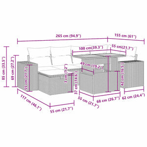 7-teilige Garten Sofagarnitur Grau Poly Rattan