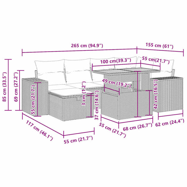 7-teilige Garten Sofagarnitur Grau Poly Rattan