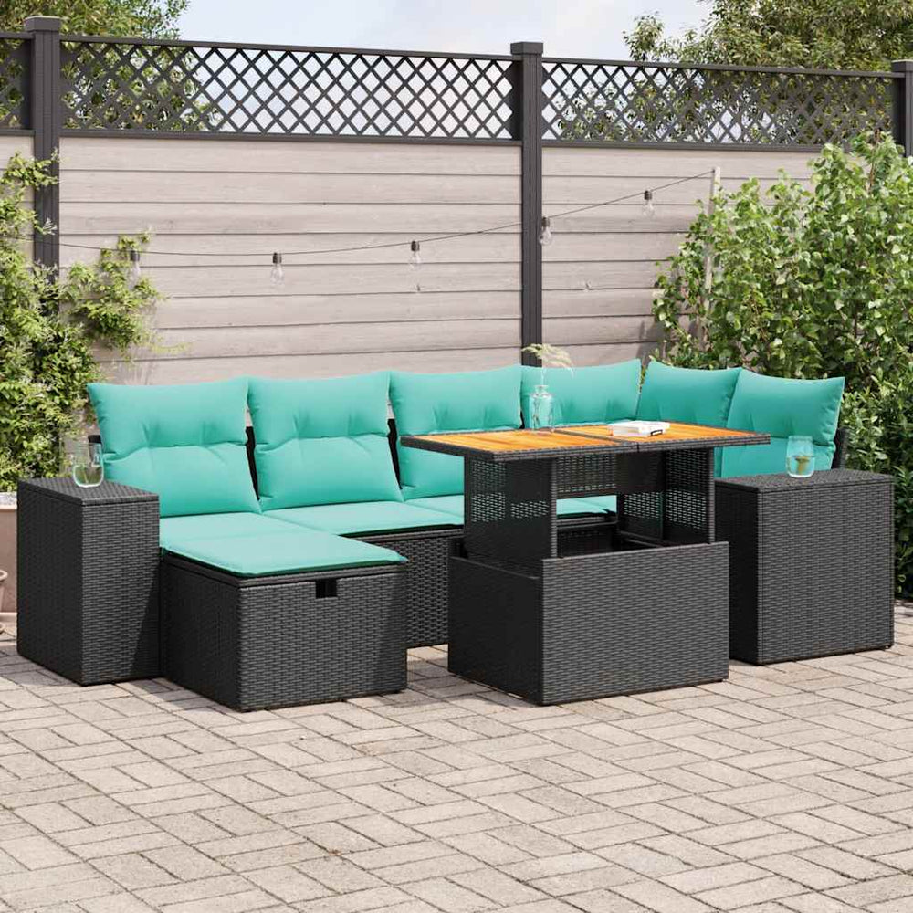 vidaXL Salon de jardin 7 pcs avec coussins Gris Résine tressée Acacia