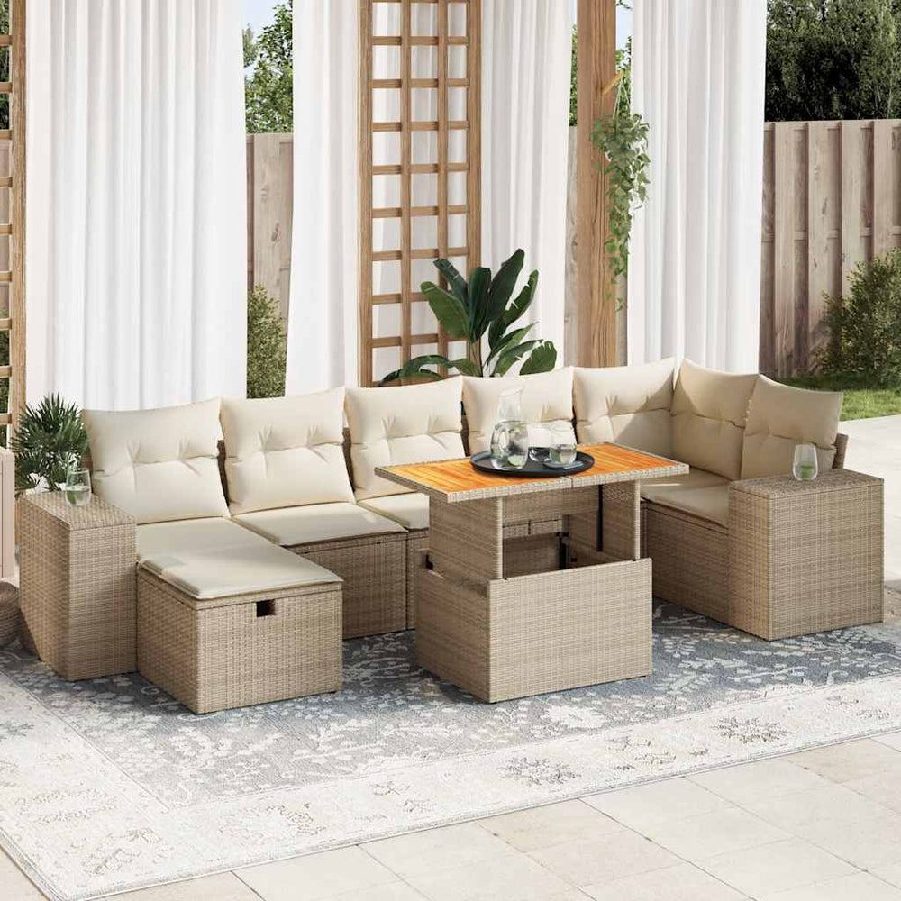 vidaXL Ensemble canapé de jardin 5 pcs avec coussins Beige rotin synthétique acacia