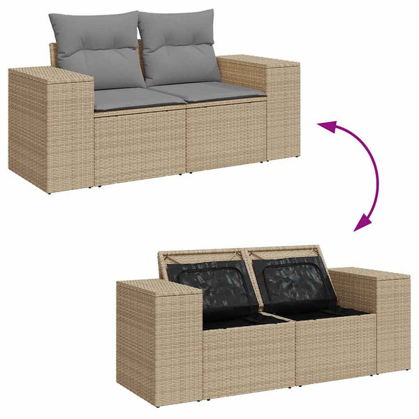vidaXL Ensemble canapé de jardin 5 pcs avec coussins Beige rotin synthétique acacia
