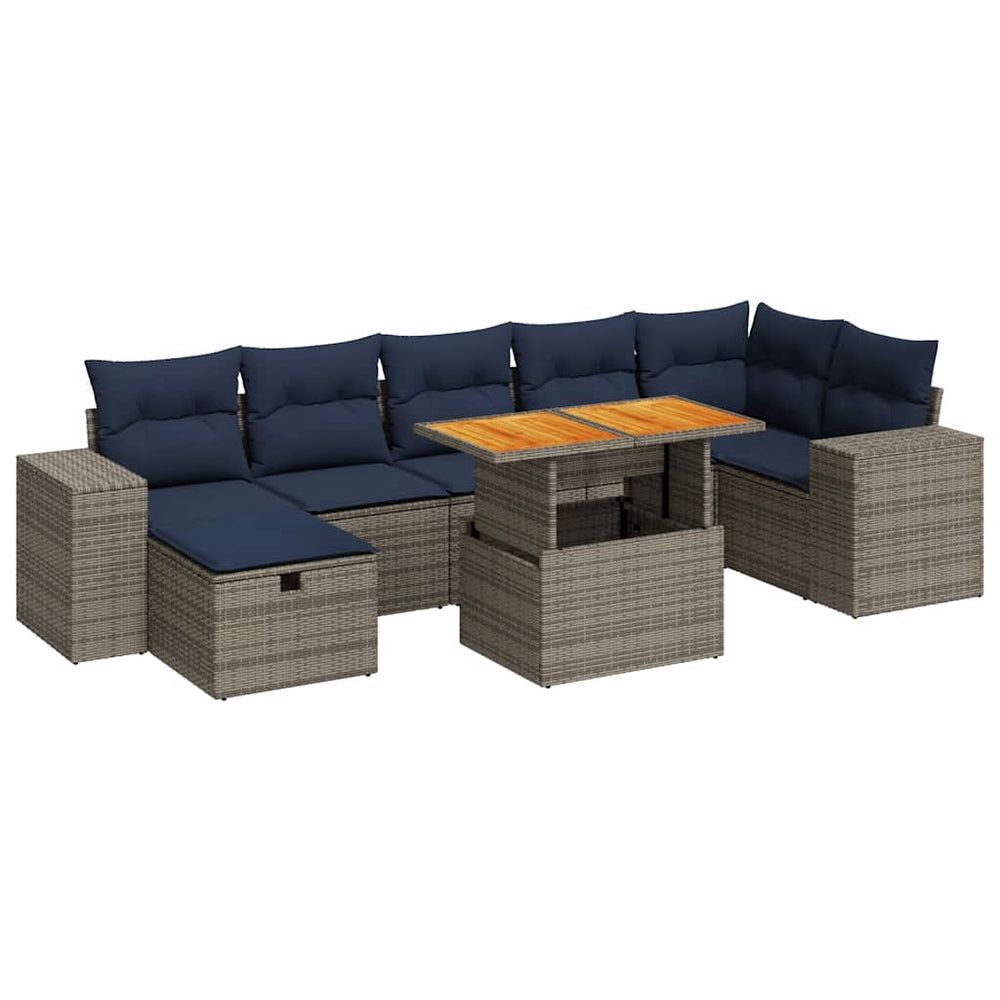 vidaXL Salon de jardin 8 pcs avec coussins Marron Résine tressée Acacia
