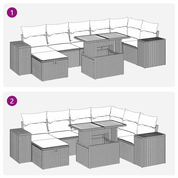 8-tlg. Garten Sofagarnitur Braun Poly Rattan