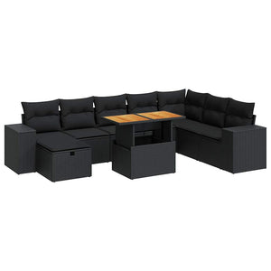9-teilige Garten Sofagarnitur Schwarz Poly Rattan