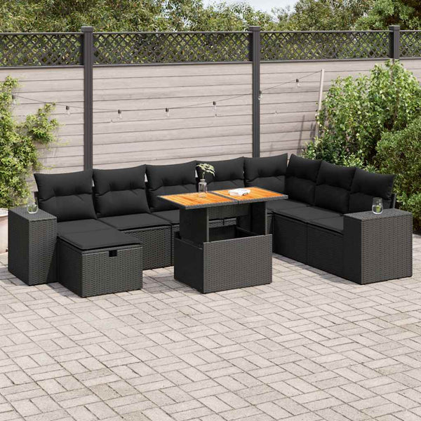 9-teilige Garten Sofagarnitur Schwarz Poly Rattan