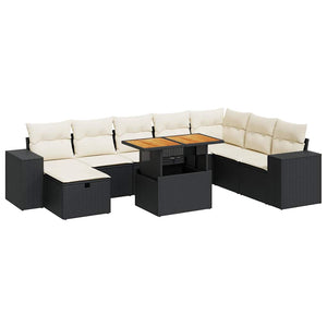 9-teilige Garten Sofagarnitur Schwarz Poly Rattan