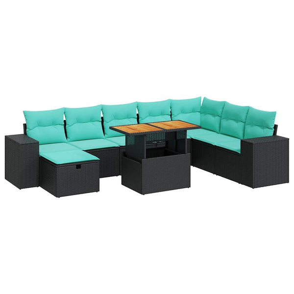 9-teilige Garten Sofagarnitur Schwarz Poly Rattan