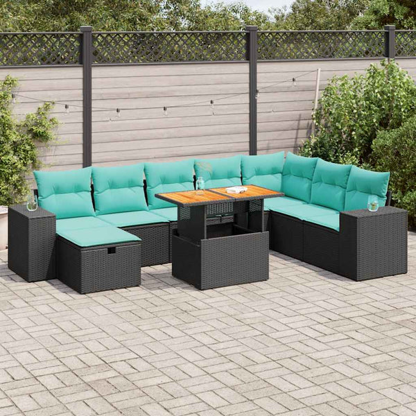 9-teilige Garten Sofagarnitur Schwarz Poly Rattan