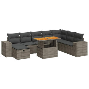 9-teilige Garten Sofagarnitur Grau Poly Rattan