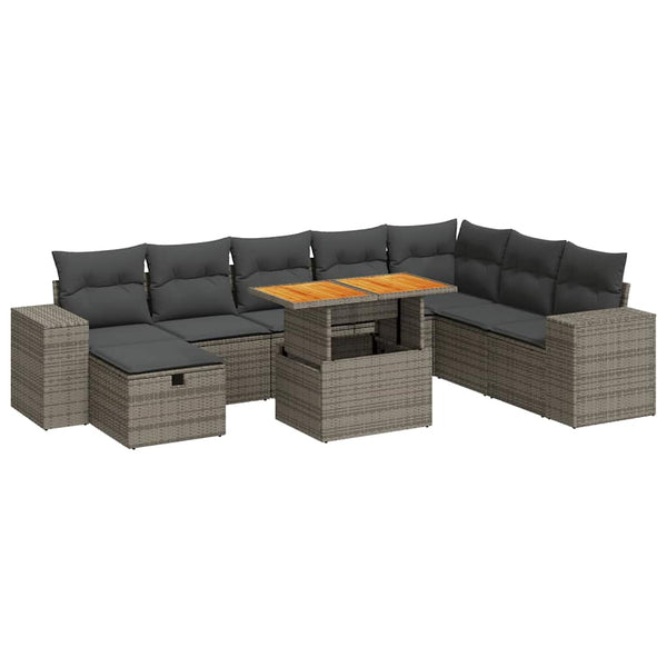 9-teilige Garten Sofagarnitur Grau Poly Rattan