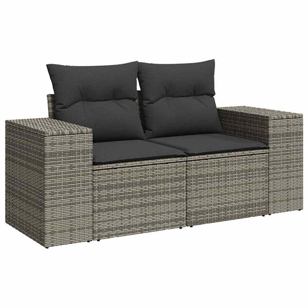 9-teilige Garten Sofagarnitur Grau Poly Rattan