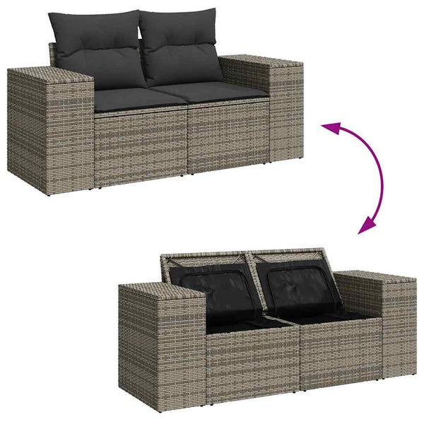 9-teilige Garten Sofagarnitur Grau Poly Rattan
