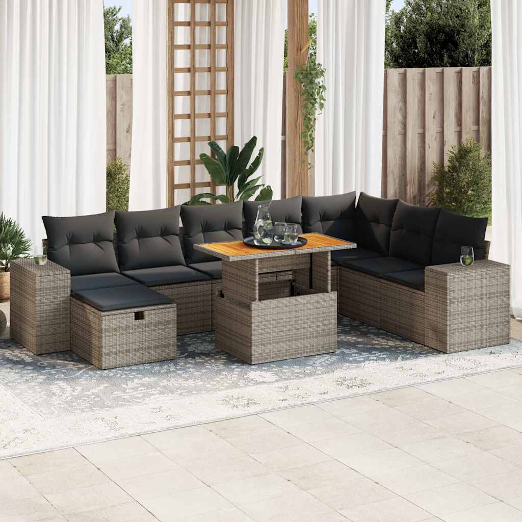 9-teilige Garten Sofagarnitur Grau Poly Rattan
