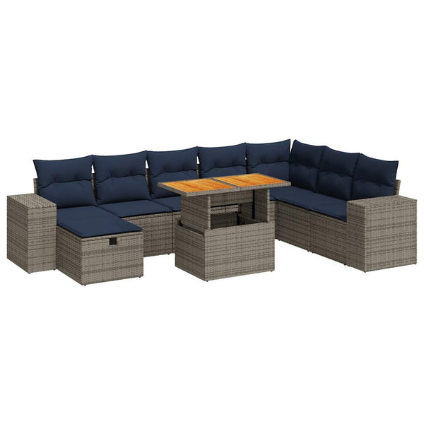 9-teilige Garten Sofagarnitur Grau Poly Rattan