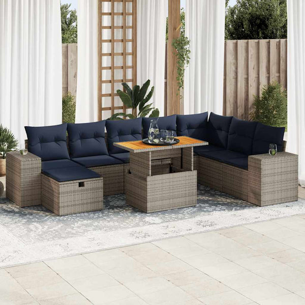 9-teilige Garten Sofagarnitur Grau Poly Rattan