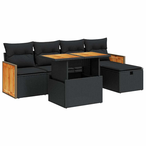 vidaXL Salon de jardin 6 pcs avec coussins Noir Résine tressée