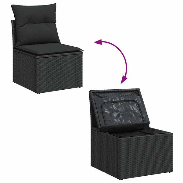 vidaXL Salon de jardin 6 pcs avec coussins Noir Résine tressée