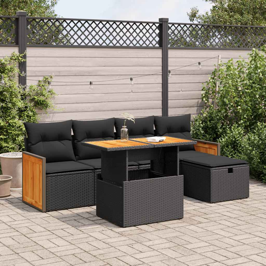 vidaXL Salon de jardin 6 pcs avec coussins Noir Résine tressée