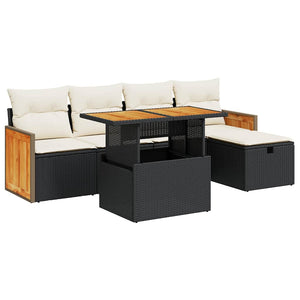 vidaXL Salon de jardin 6 pcs avec coussins Noir Résine tressée