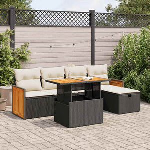 vidaXL Salon de jardin 6 pcs avec coussins Noir Résine tressée