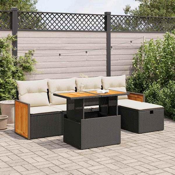 vidaXL Salon de jardin 6 pcs avec coussins Noir Résine tressée