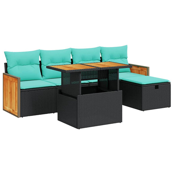 vidaXL Salon de jardin 6 pcs avec coussins Noir Résine tressée