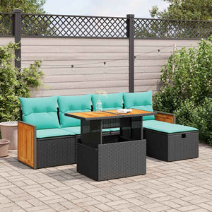 vidaXL Salon de jardin 6 pcs avec coussins Noir Résine tressée