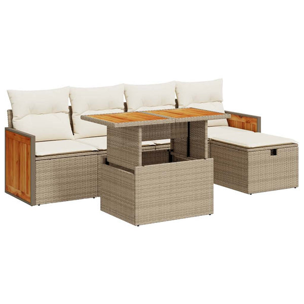 vidaXL Salon de jardin 6 pcs avec coussins beige résine tressée