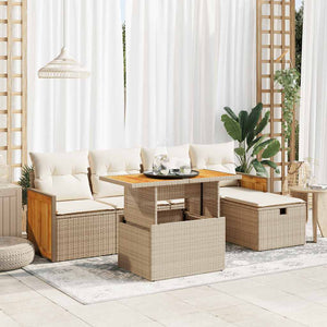 vidaXL Salon de jardin 6 pcs avec coussins beige résine tressée
