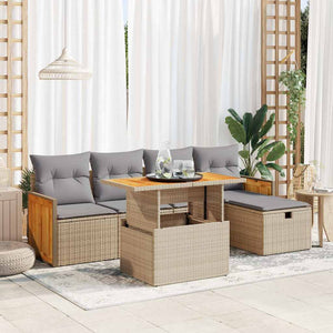 vidaXL Salon de jardin 6 pcs avec coussins beige résine tressée