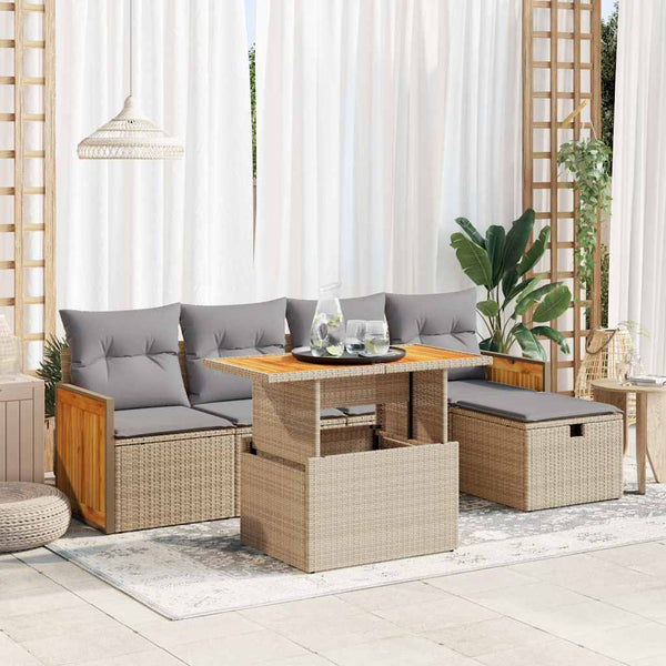 vidaXL Salon de jardin 6 pcs avec coussins beige résine tressée
